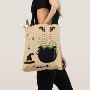 Tote Bag Jambes De Sorcière Dans Un Cauldron Et Nom Personn
