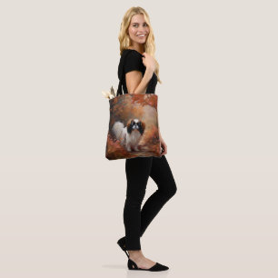 Tote Bag Japanese Chin dans les feuilles d'automne tombent 