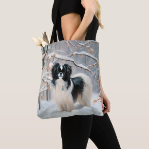 Tote Bag Japanese Chin Qu'il Neige Noël