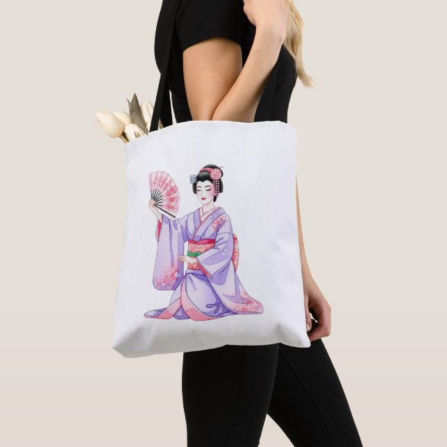 Tote Bag Japanese Traditional Woman Art Sticker Elegant Ill (De près)