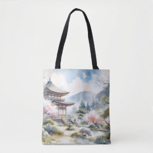Tote Bag Japon Kyoto pagode cerise fleur cadeau anniversair