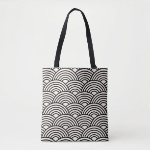 Tote Bag Japon Vague Seigaiha Noir Et Crème Blanc