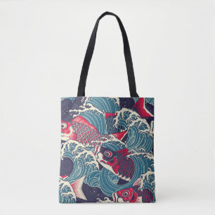 Tote Bag Japonais coloré Koi/carpe poisson dans la lame
