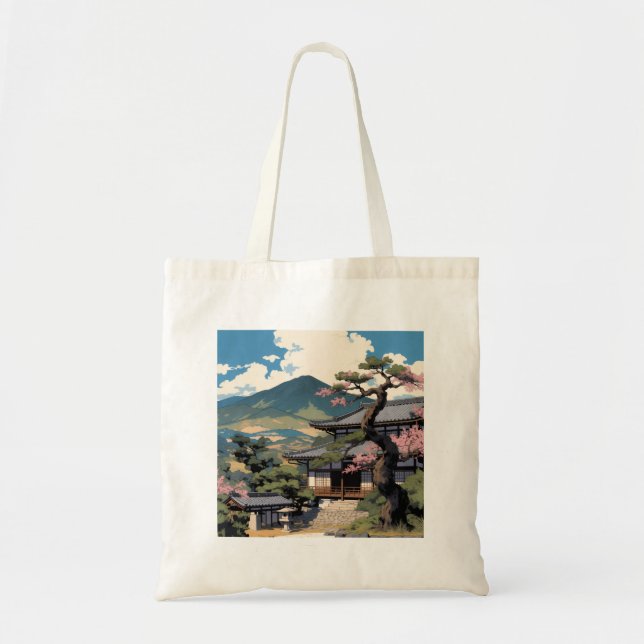 Tote Bag Japonais – Paysage Traditionnel & Temple  (Devant)