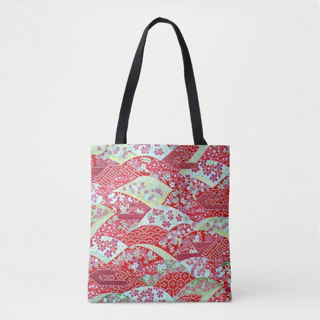 Tote Bag Japonais Washi Art Rouge Floral Origami Yuzen Four (Devant)