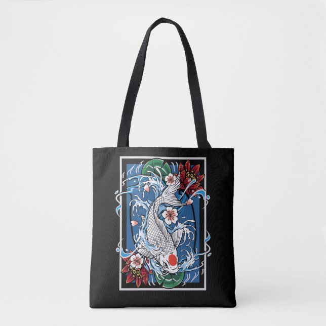 Tote Bag Japonaise Koi Poisson Cerisier Fleur Carpe Pêche (Devant)