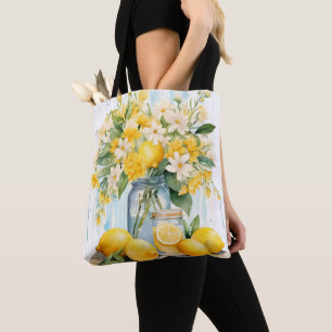 Tote Bag Jar à fleurs de citron d'été
