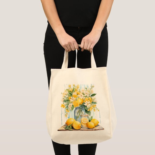 Tote Bag Jar à fleurs de citron d'été (Devant (produit))