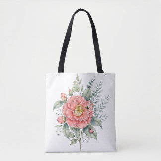Tote Bag Jardin à l'aquarelle de l'hibiscus de la libellule