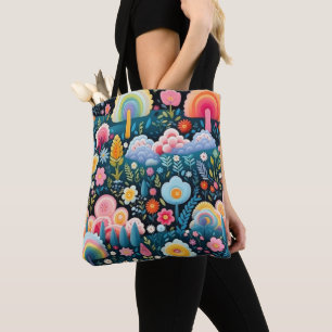 Tote Bag Jardin Arc-en-Ciel Fantaisiste Motif Floral Fantas