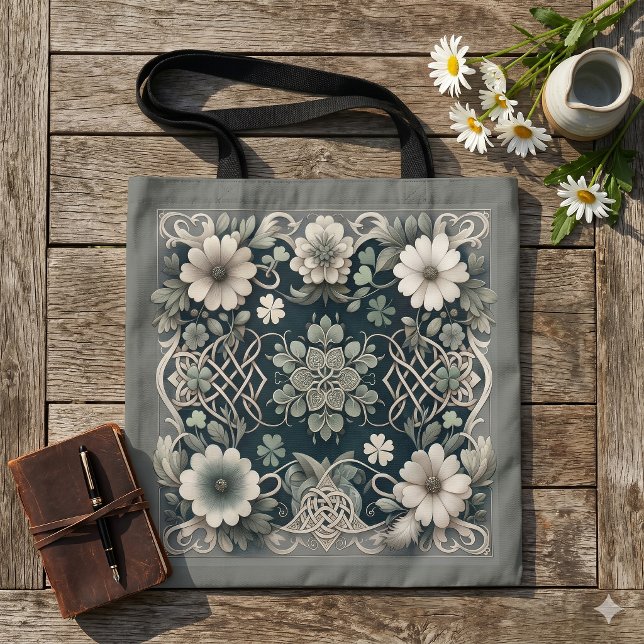 Tote Bag Jardin aux tressages de trèfle chuchoté (Whispered Clover Knotwork Garden Tote Bag)