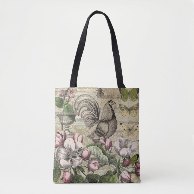 Tote Bag Jardin de Coq Vintage Art Collage : Campagne Franç (Devant)