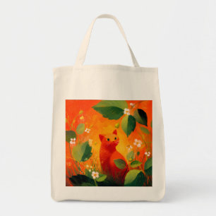 Tote Bag Jardin de fleurs sauvages au chat rouge fantaisist