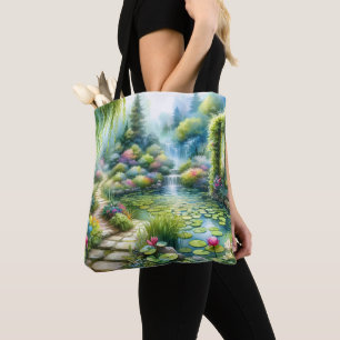 Tote Bag Jardin de la cascade enchantée Étang aux nénuphars