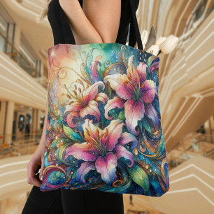 Tote Bag Jardin de lys aquarelle artistique