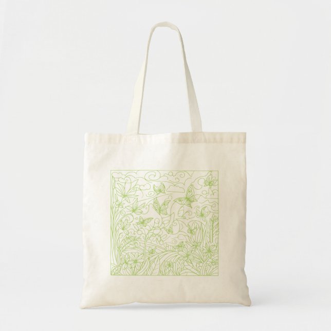 Tote Bag Jardin de papillons vert (Devant)