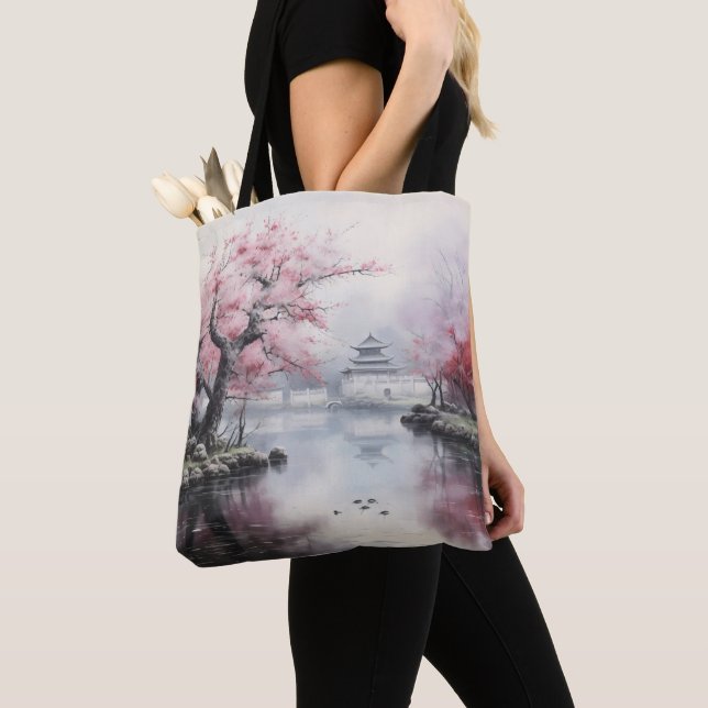 Tote Bag Jardin de Sakura fleuri traditionnel (De près)