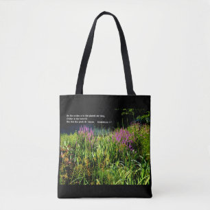 Tote Bag Jardin de tourbières avec 1 Corinthiens 3:7