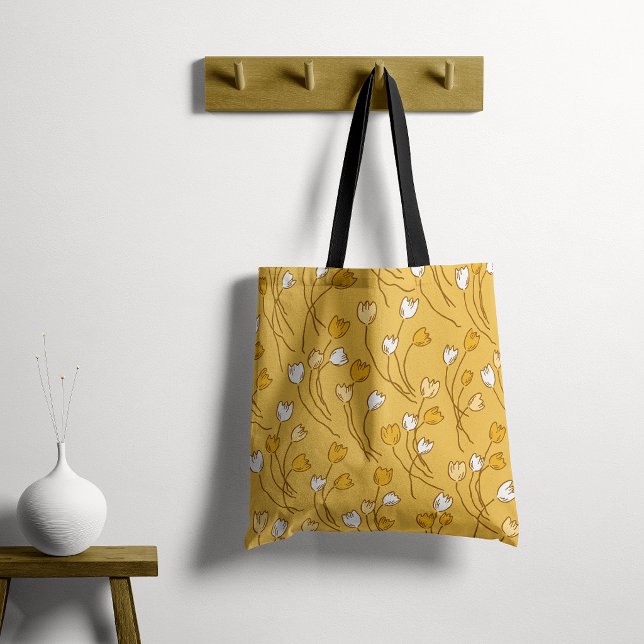 Tote Bag Jardin de Tulipes Jaune Moutarde (Créateur téléchargé)