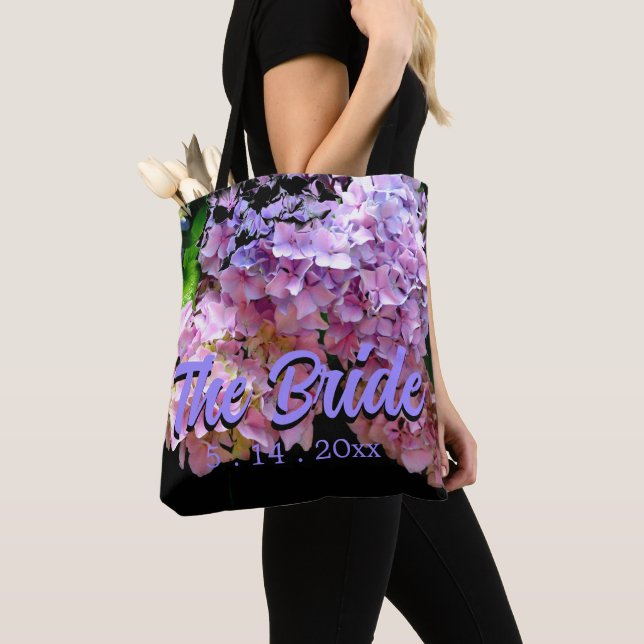 Tote Bag Jardin d'hortensias rose bleu violet floral, Marié (De près)
