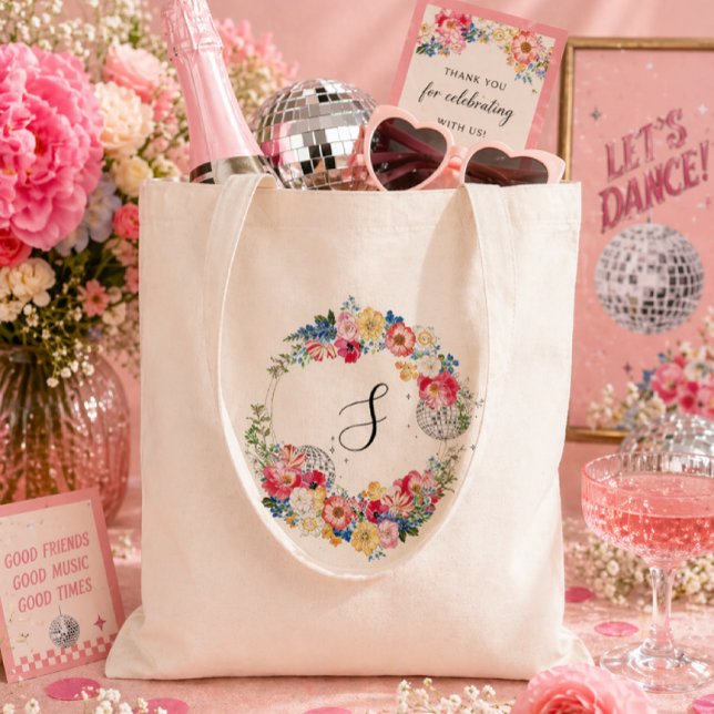 Tote Bag Jardin Disco Fleur Party Monogramme (Créateur téléchargé)