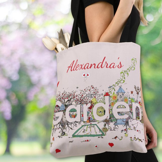 Tote Bag Jardin Faune Floral Word Art Personnalisé (Garden lovers wildlife floral custom name tote bag)
