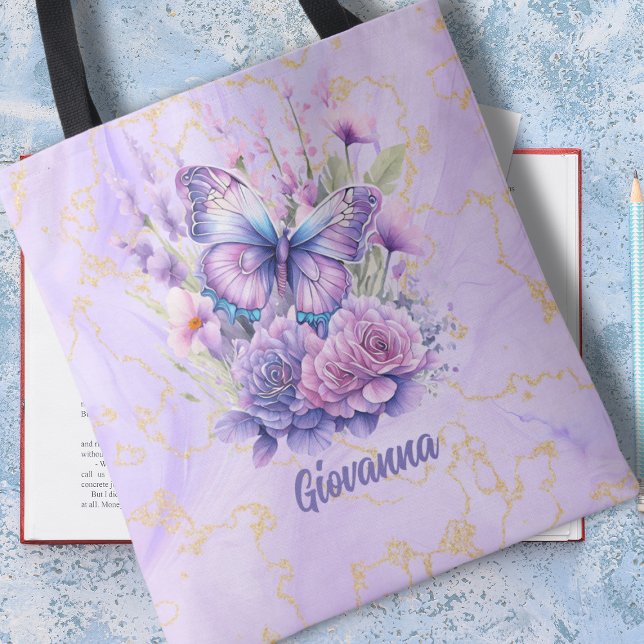 Tote Bag Jardin fleuri de papillon violet  (Créateur téléchargé)