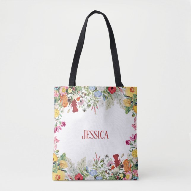 Tote Bag Jardin Floral Personnalisé Fleurs colorées (Devant)