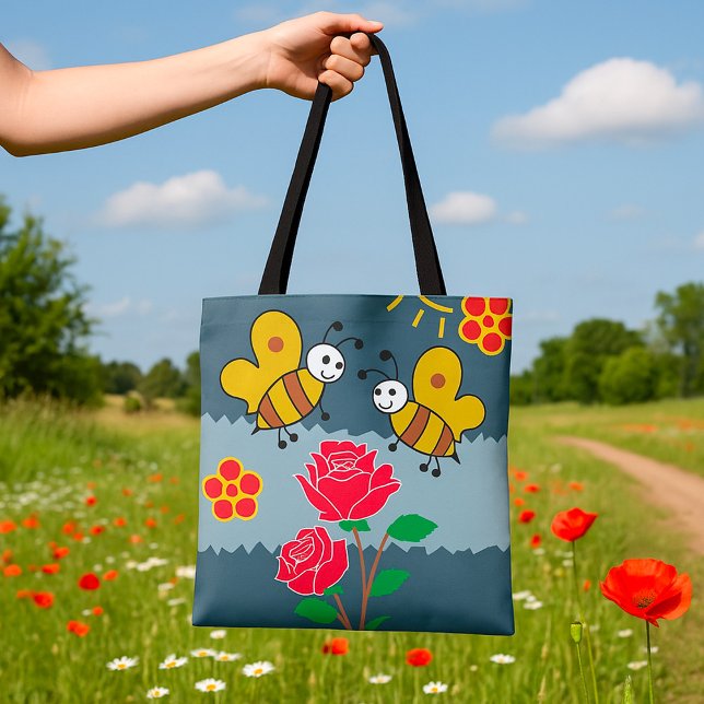 Tote Bag Jardin Floral Rose et abeilles (Créateur téléchargé)