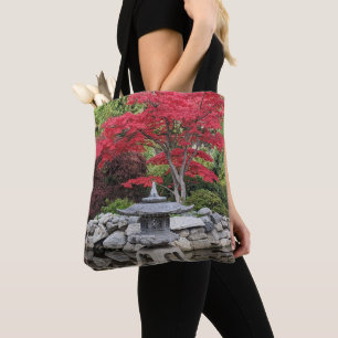 Tote Bag Jardin japonais Lanterne et Feuilles d'érable roug