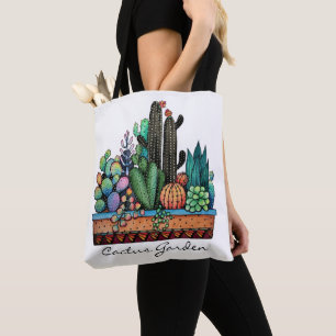 Tote Bag Jardin mignon de cactus d'aquarelle dans le pot