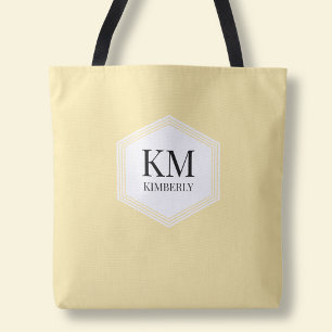 Tote Bag Jaune Beurre Monogramme Simple Moderne Personnalis