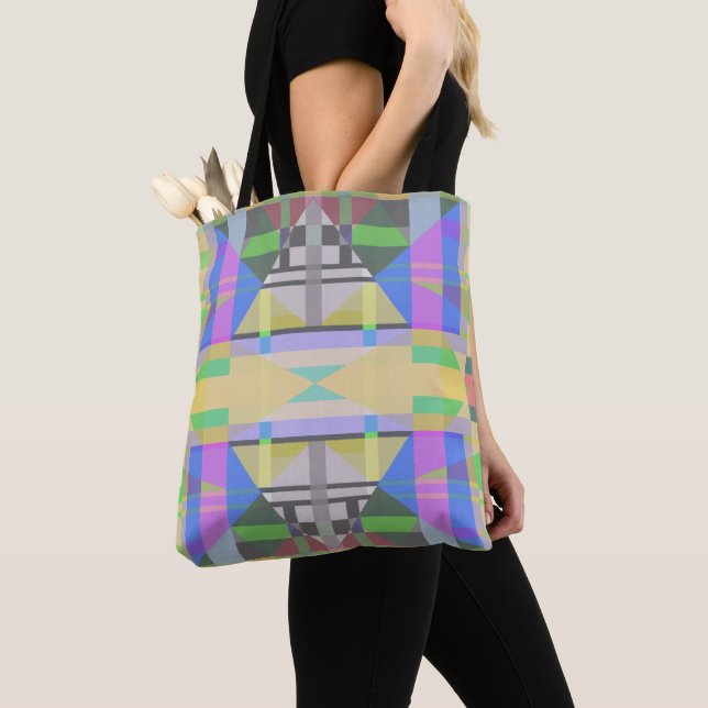 Tote Bag Jaune bleu violet géométrique (De près)