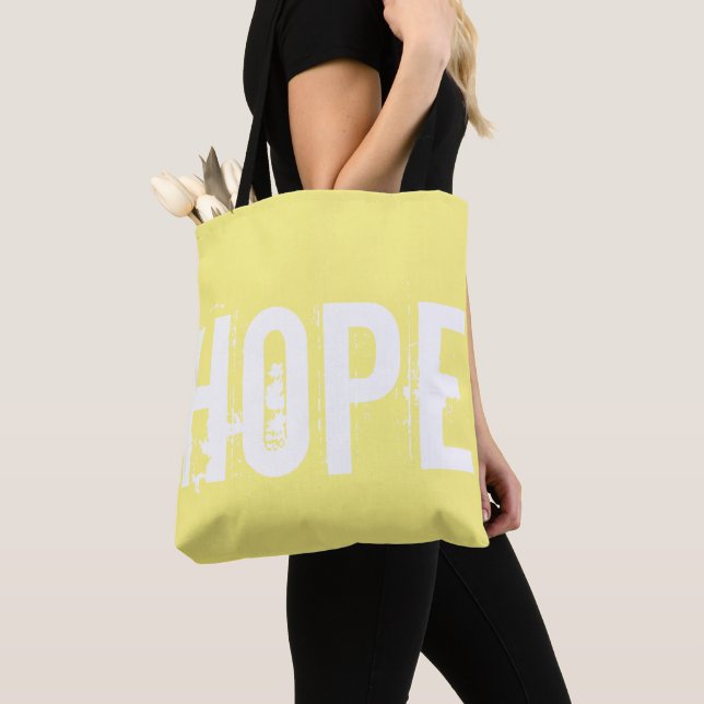 Tote Bag Jaune clair et ensoleillé avec texte blanc Hope (De près)