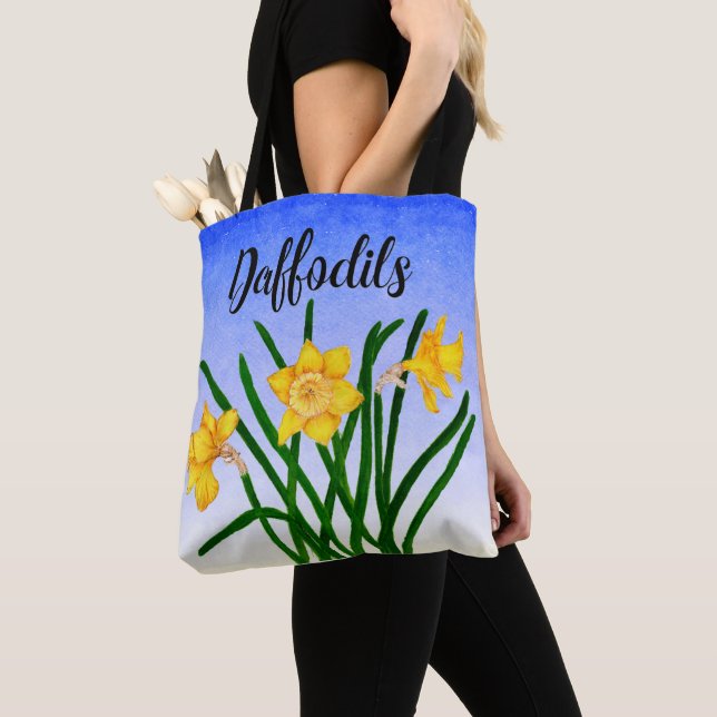 Tote Bag Jaune Daffodil Floral Aquarelle Peinture Fourre-to (De près)