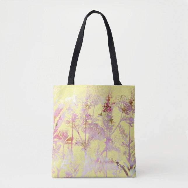 Tote Bag Jaune doux aux fleurs roses (Devant)
