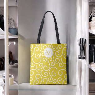 Tote Bag Jaune et Motif blanc avec Monogramme