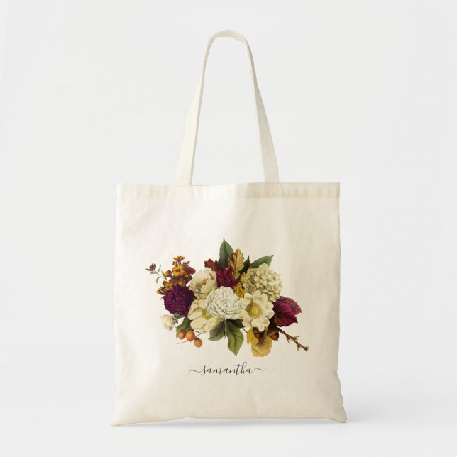 Tote Bag Jaune Floral Rouille Pourpre Botanique Personnalis (Devant)
