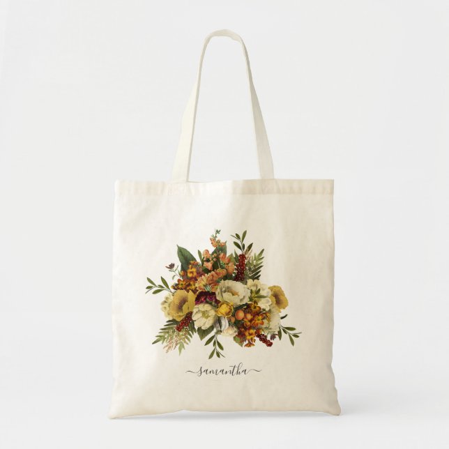 Tote Bag Jaune Floral Terracotta Botanique Personnalisé (Devant)