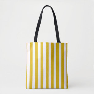 Tote Bag Jaune Moutarde et Rayures Verticales Blanches