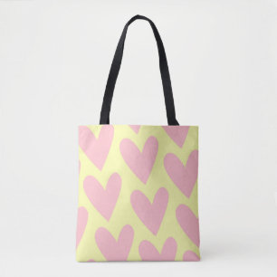 Tote Bag Jaune rose mignon Coeur simple Motif Y2K