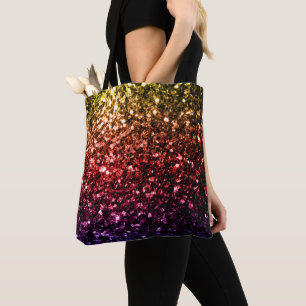 Tote Bag Jaune rouge violet arc-en-ciel faux paillettes sci