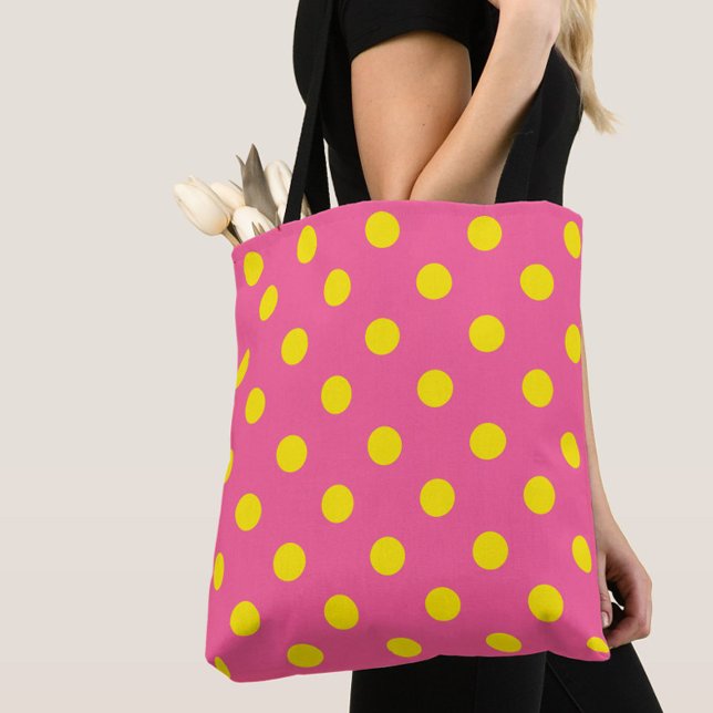 Tote Bag Jaune sur rose Pois Design Motif (Créateur téléchargé)