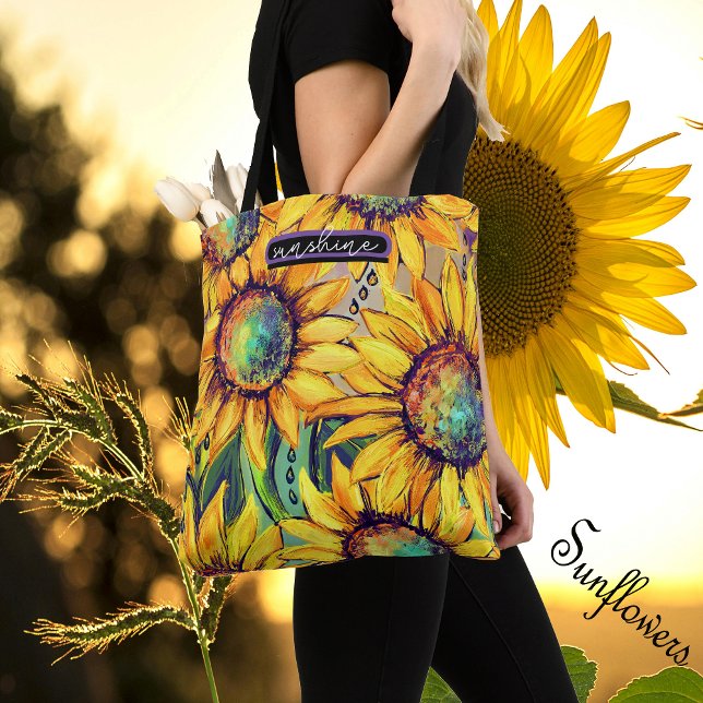 Tote Bag Jaune Tournesol Bleu  (Sunflower Yellow Blue Tote Bag)