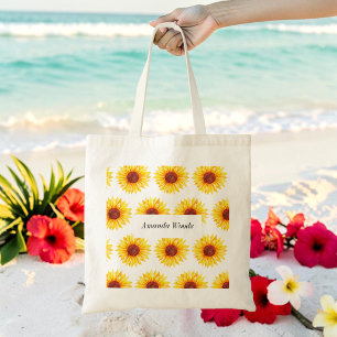Tote Bag Jaune Tournesol Floral Blanc