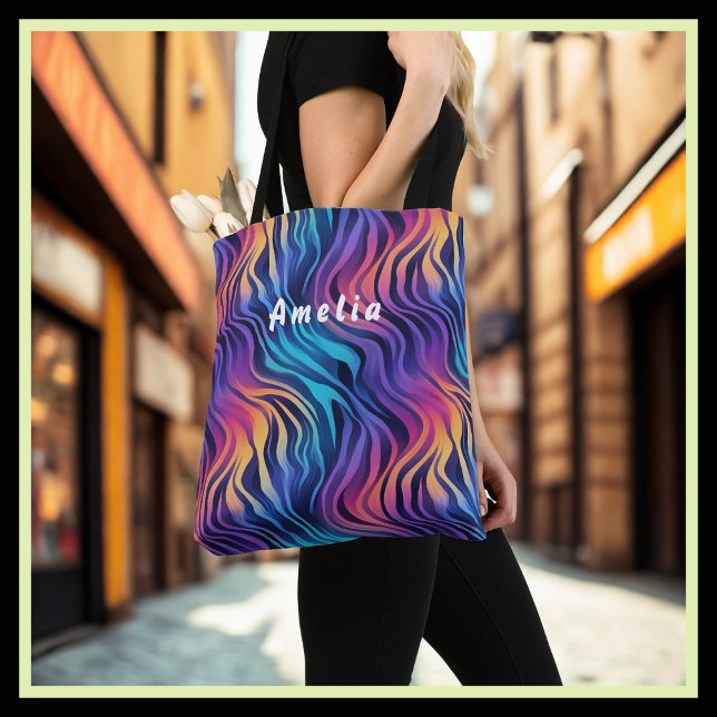 Tote Bag Jaune, Violet, Turquoise, Rouge, Tourbillons Noirs (Créateur téléchargé)