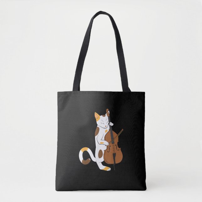 Tote Bag Jazz Cat Shirt Jouer Basse Instrument pour Kitten (Devant)