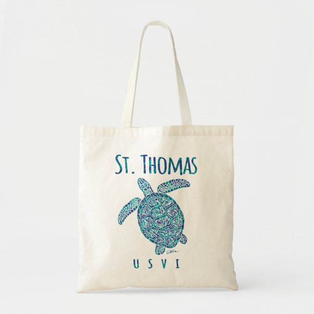 Tote Bag JCombs St. Thomas, USVI, Tortue de mer, Plage (Devant)