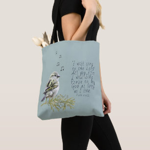 Tote Bag Je chanterai à Lord Psalm Bird Art Christian