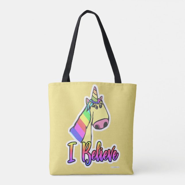 Tote Bag Je crois en la caricature Unicorns Fun Art Design (Dos)